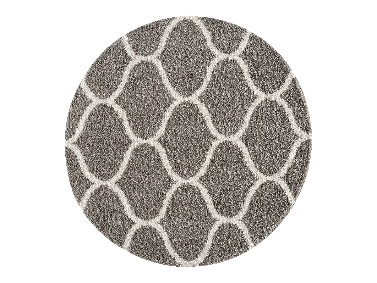 Tapis longs poils shaggy Ø150cm rond tissé gris motif scandinave SG MADRID