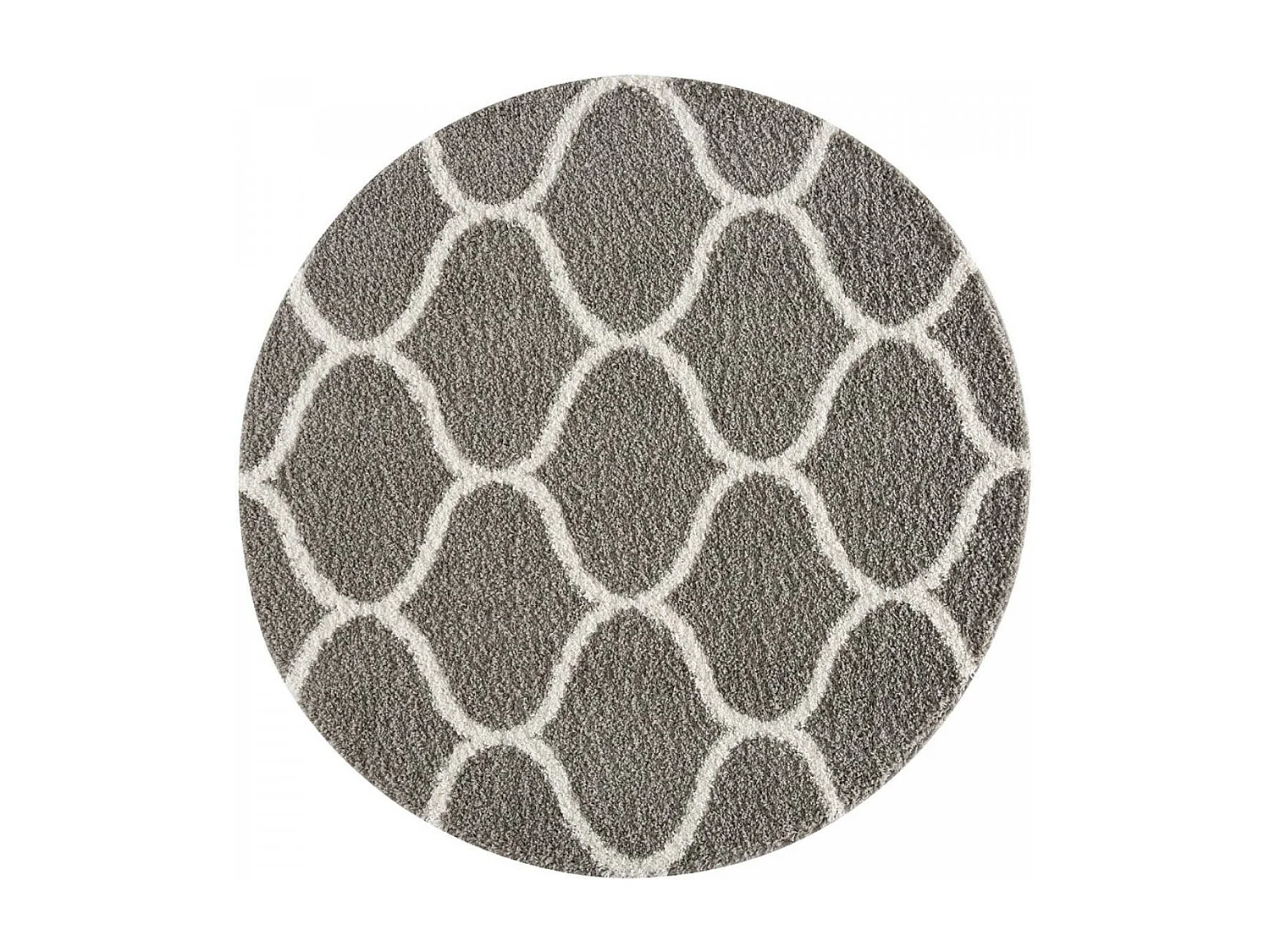Tapis longs poils shaggy Ø150cm rond tissé gris motif scandinave SG MADRID
