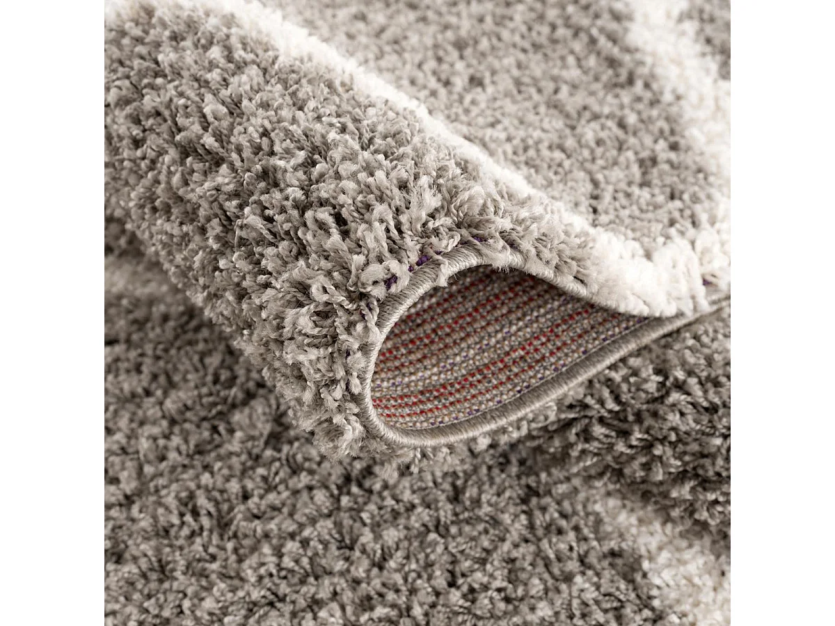 Tapis longs poils shaggy Ø150cm rond tissé gris motif scandinave SG MADRID