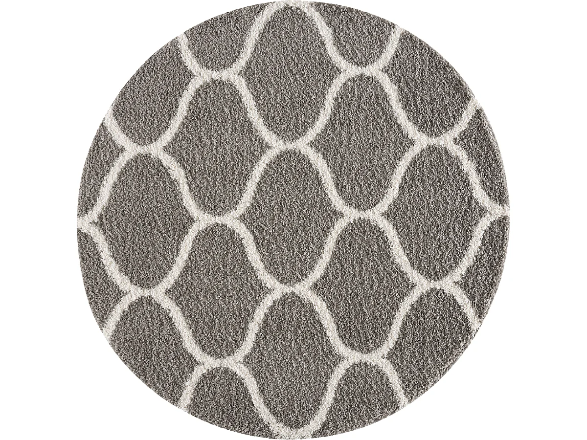 Tapis longs poils shaggy Ø150cm rond tissé gris motif scandinave SG MADRID