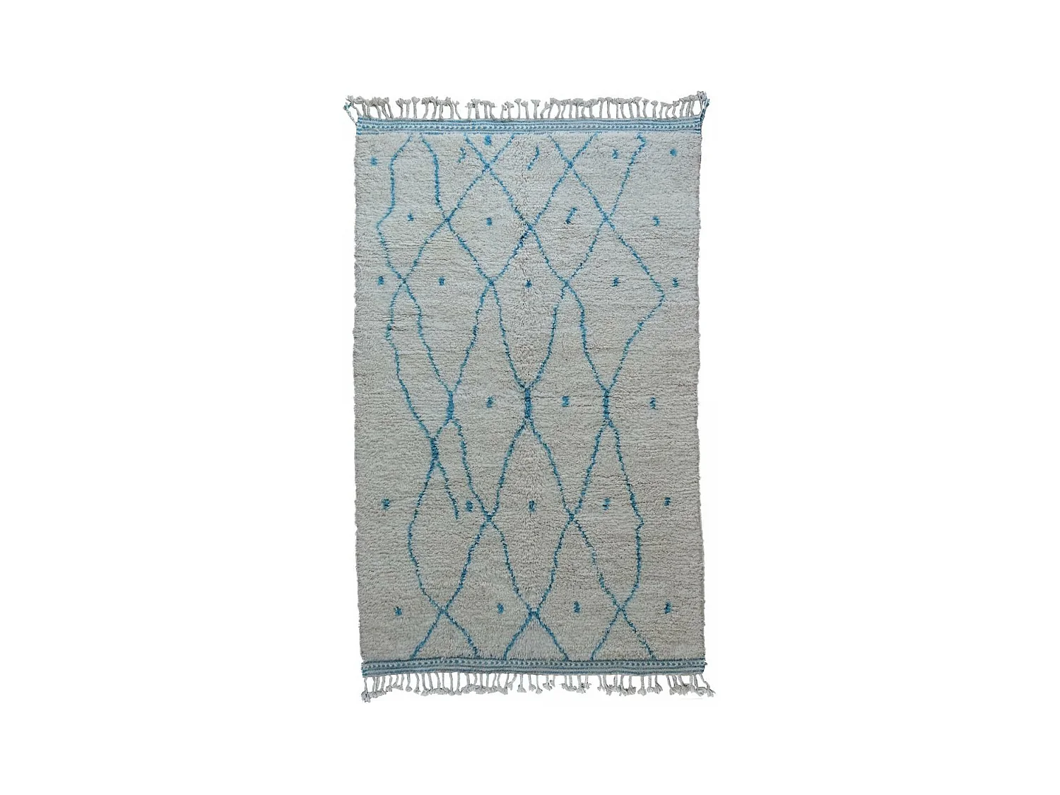 Authentique tapis berbère 160x265 fait à la main en laine crème et bleu ciel BENI OUARAIN DG