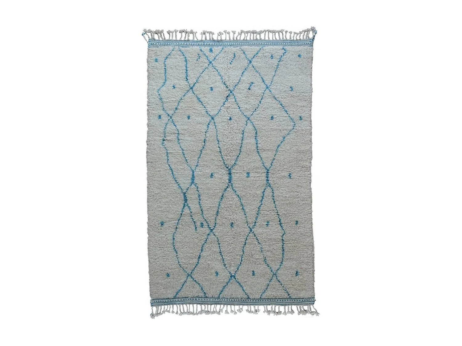 Authentique tapis berbère 160x265 fait à la main en laine crème et bleu ciel BENI OUARAIN DG