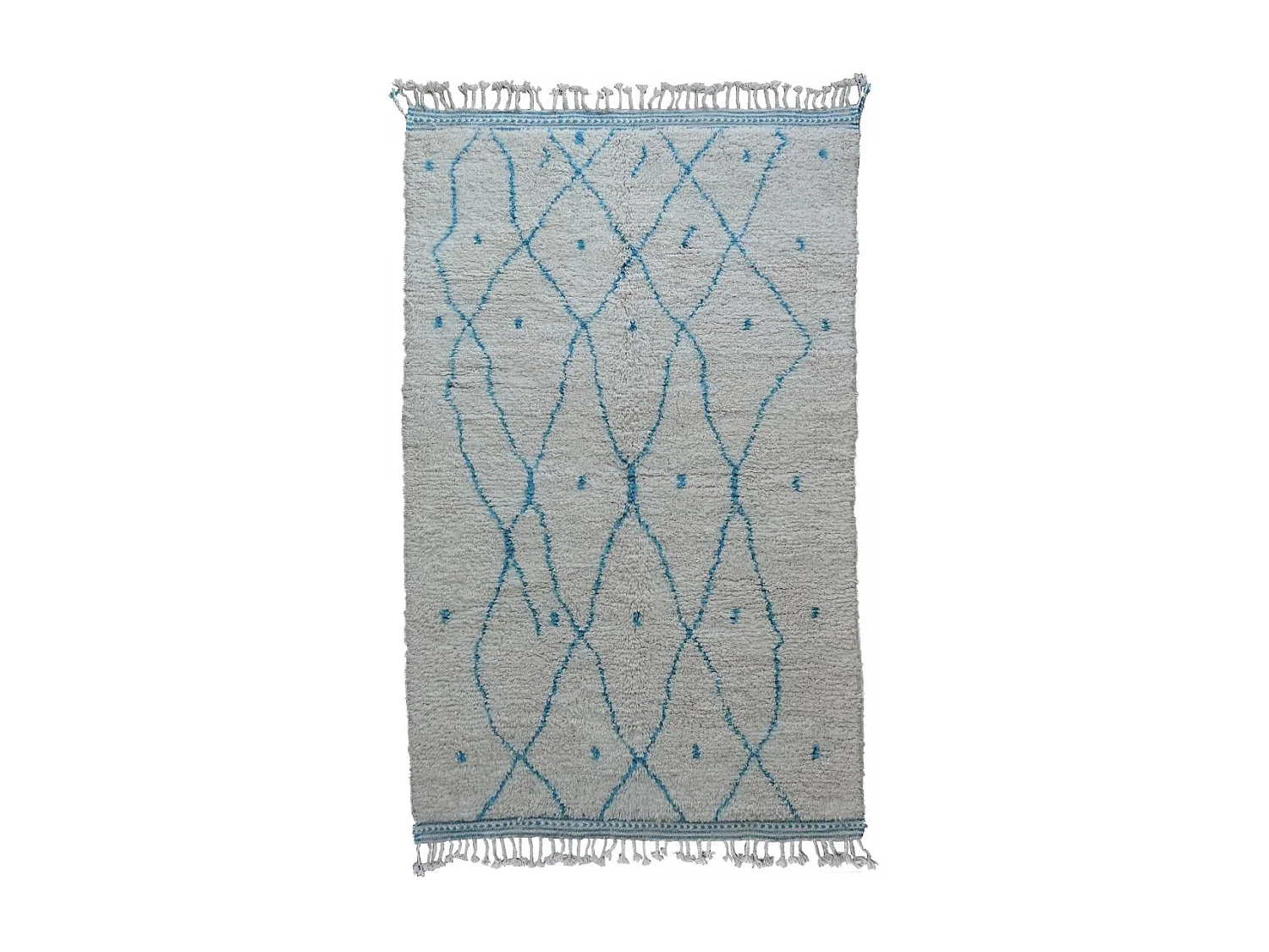 Authentique tapis berbère 160x265 fait à la main en laine crème et bleu ciel BENI OUARAIN DG