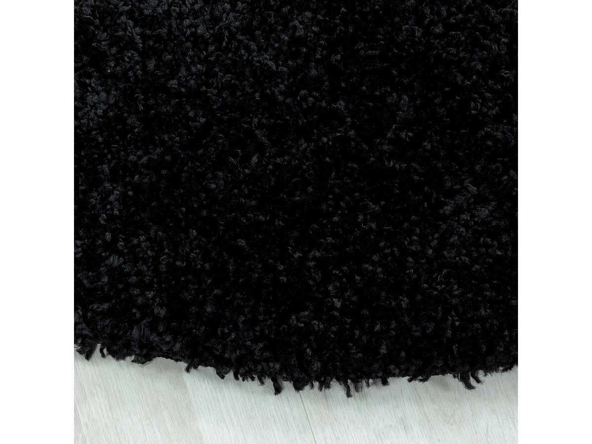 Tapis poils longs shaggy Ø120cm rond tissé noir motif uni UNI I