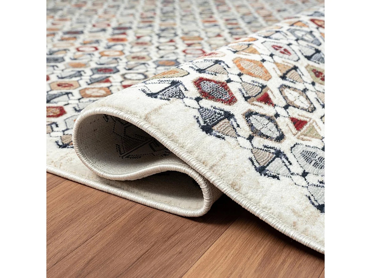 tapis salon 160x240 tissé rouge et jaune rectangle motif géométrique GUZELLE A