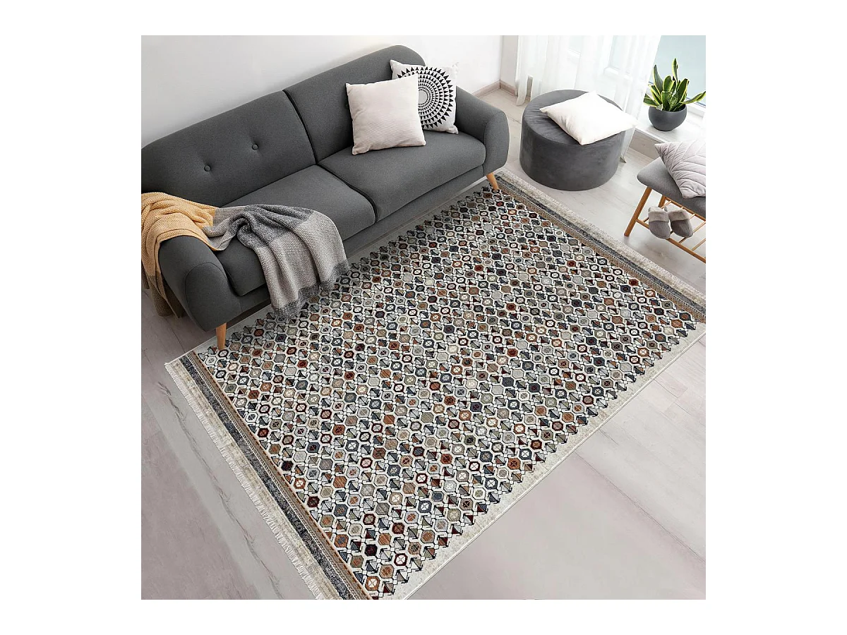 tapis salon 160x240 tissé rouge et jaune rectangle motif géométrique GUZELLE A