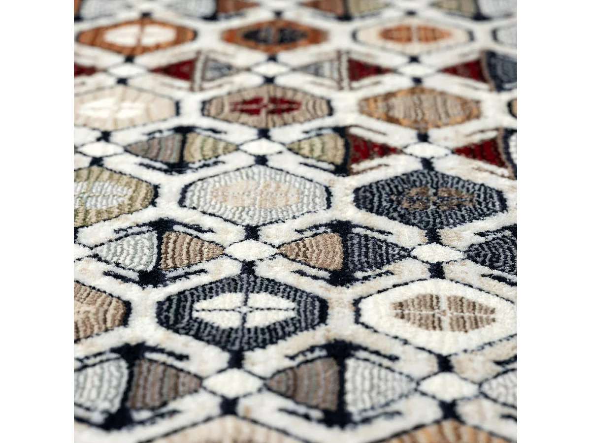 tapis salon 160x240 tissé rouge et jaune rectangle motif géométrique GUZELLE A