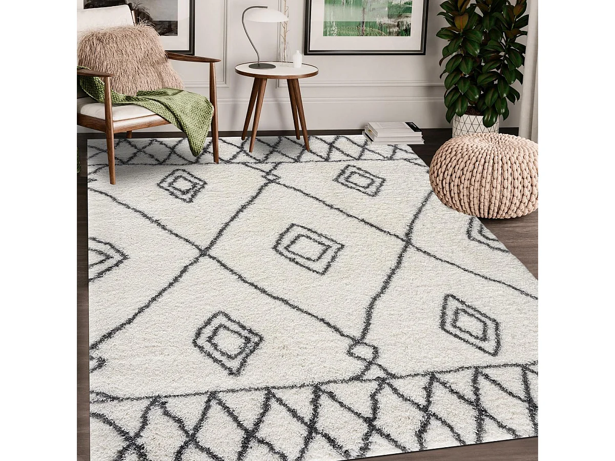 Tapis berbère 240x320 tissé motif ethnic LYN4 DOUX 2 crème