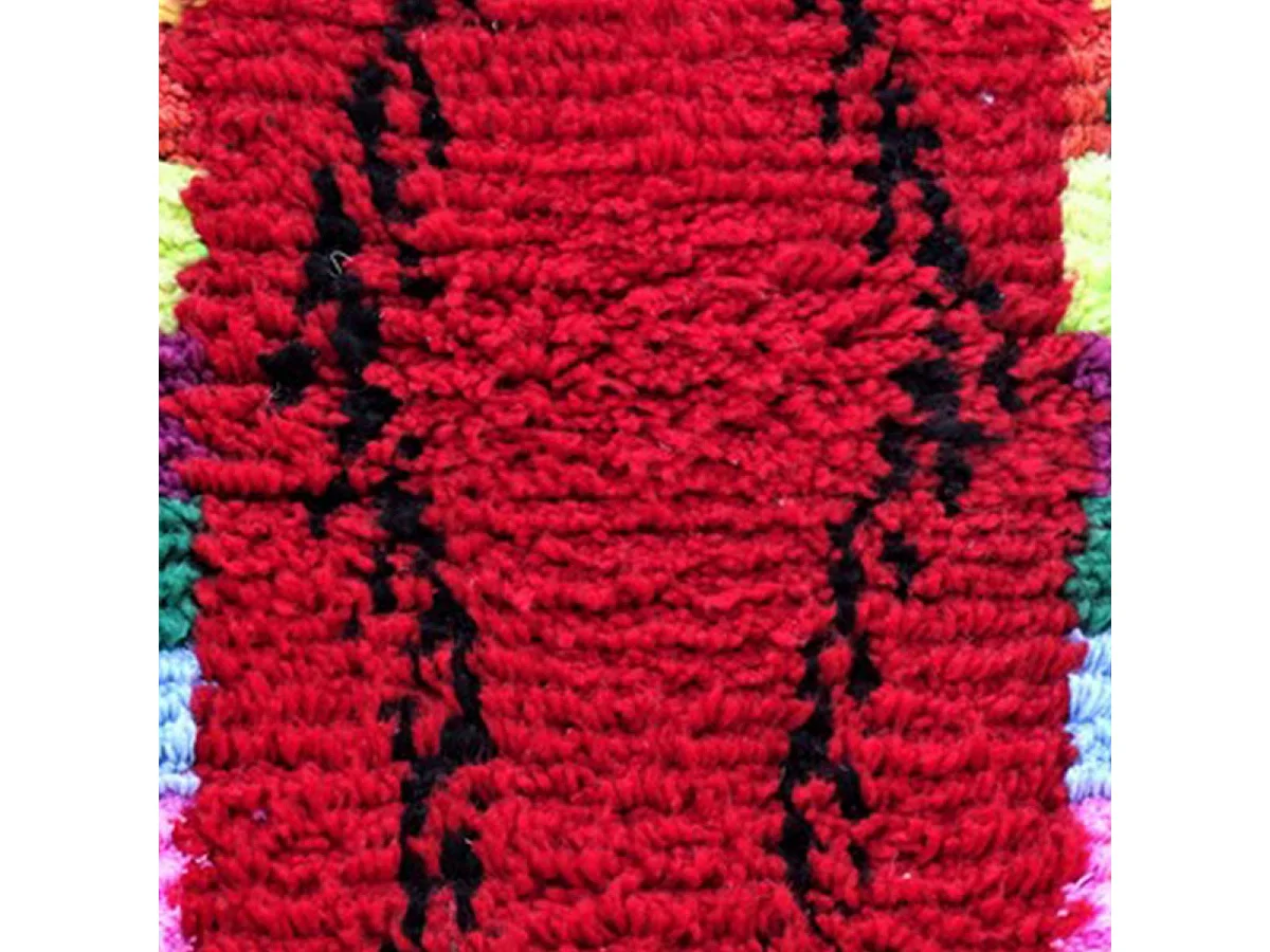 Authentique tapis berbère 55x115 fait à la main en laine rouge et noir BENI OUARAIN DF