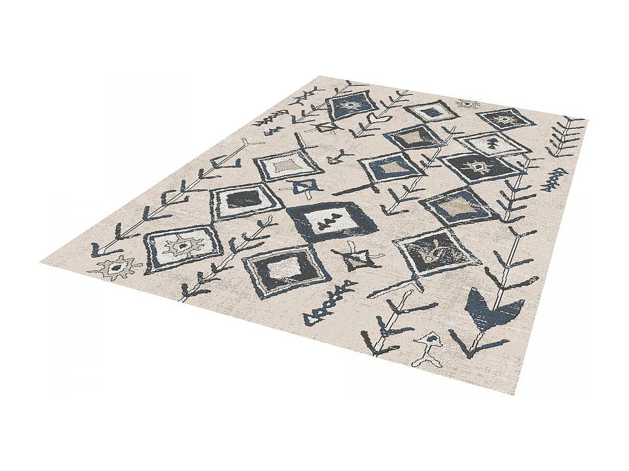 Tapis berbère 120x160 tissé motifs ethno-chic ELAM beige et noir