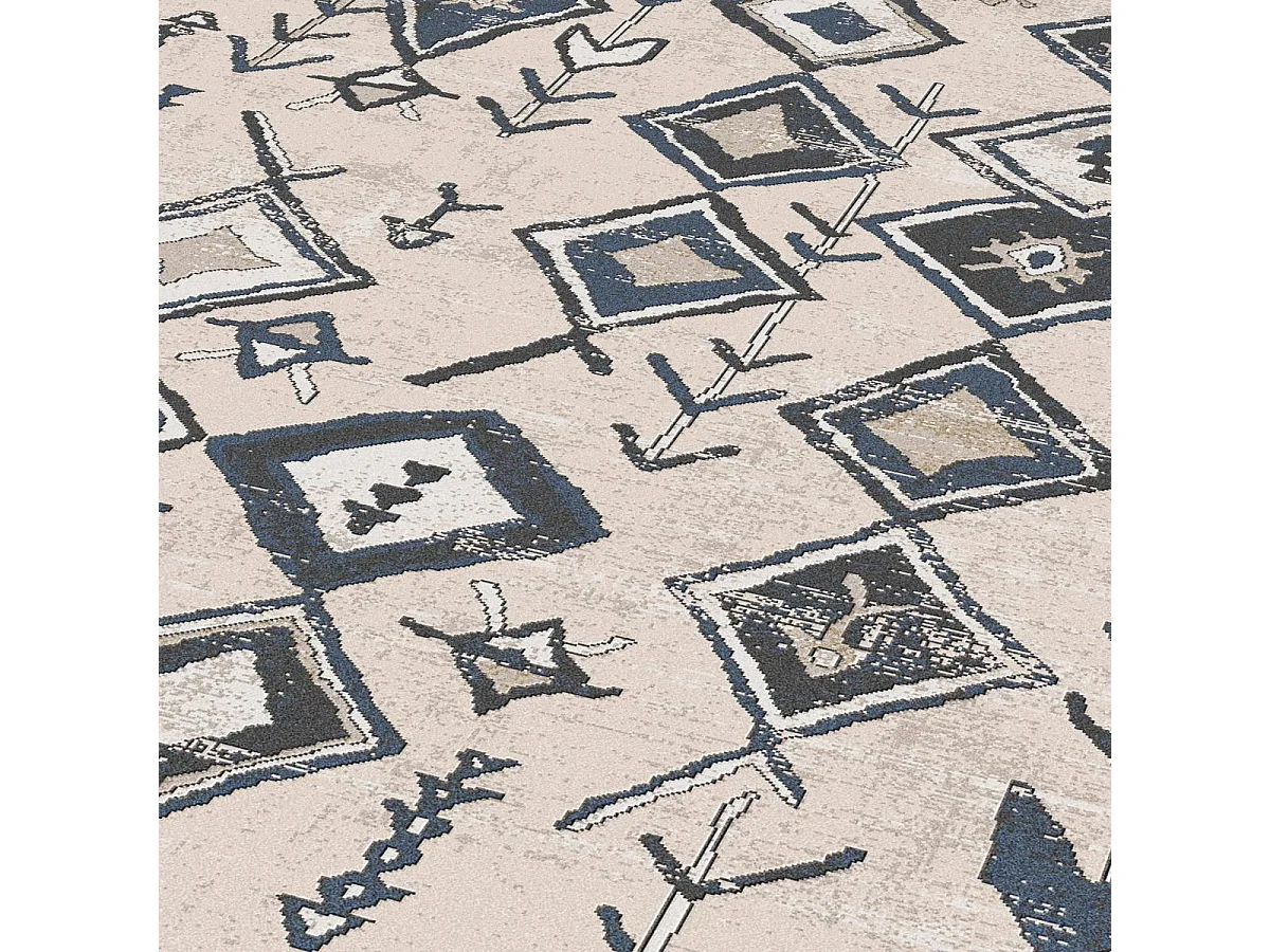 Tapis berbère 120x160 tissé motifs ethno-chic ELAM beige et noir