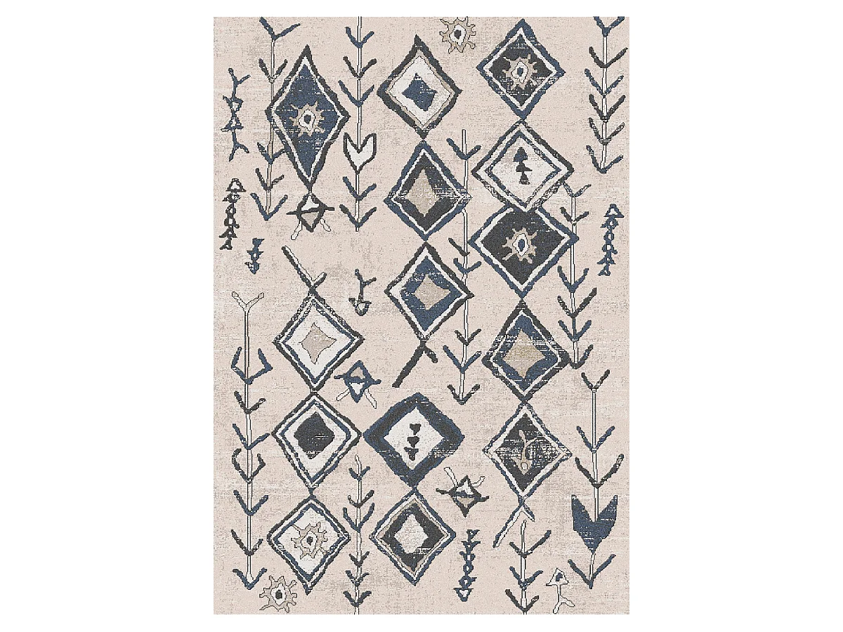 Tapis berbère 120x160 tissé motifs ethno-chic ELAM beige et noir