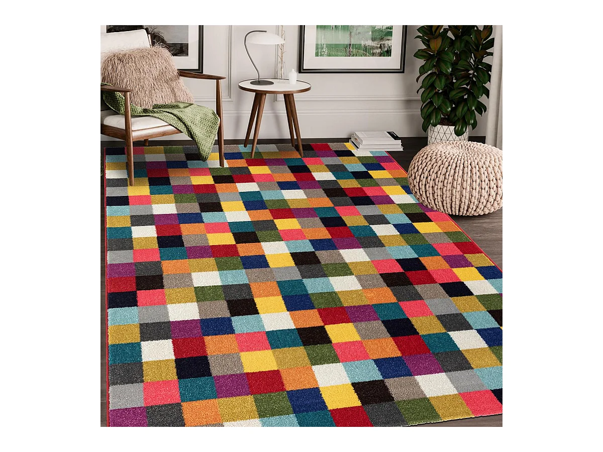 tapis salon 150x220 tissé multicolore rectangle motif géométrique LYN6 DATRI