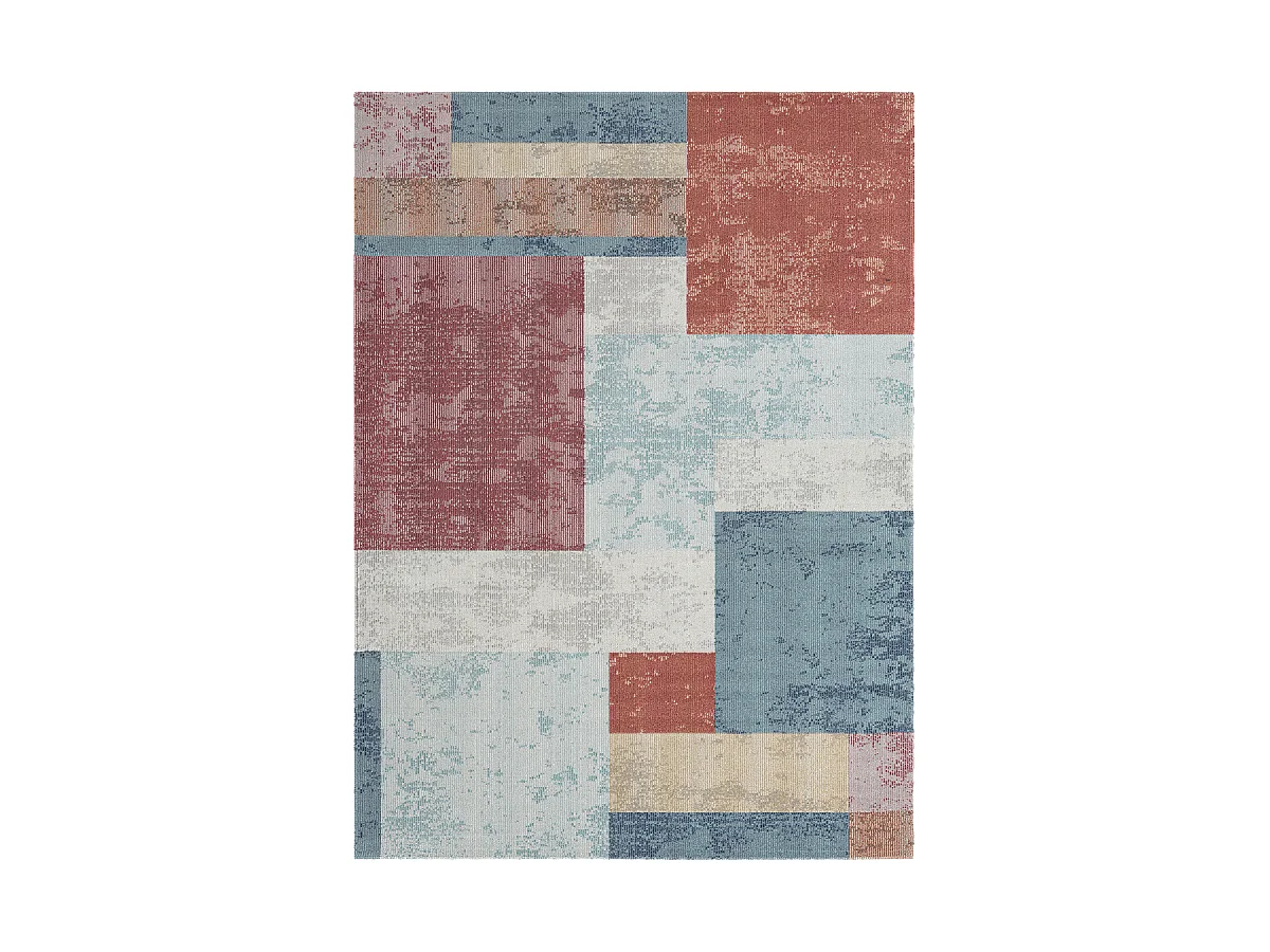 Tapis extérieur 120x160 tissé kilim bleu et orange SOYEUX C