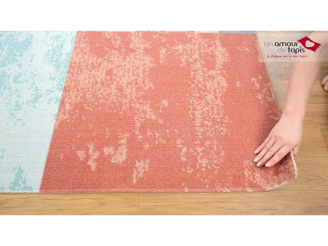 Tapis extérieur 120x160 tissé kilim bleu et orange SOYEUX C