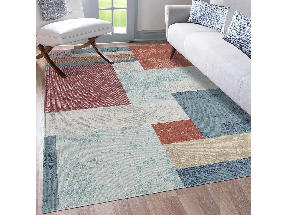 Tapis extérieur 120x160 tissé kilim bleu et orange SOYEUX C