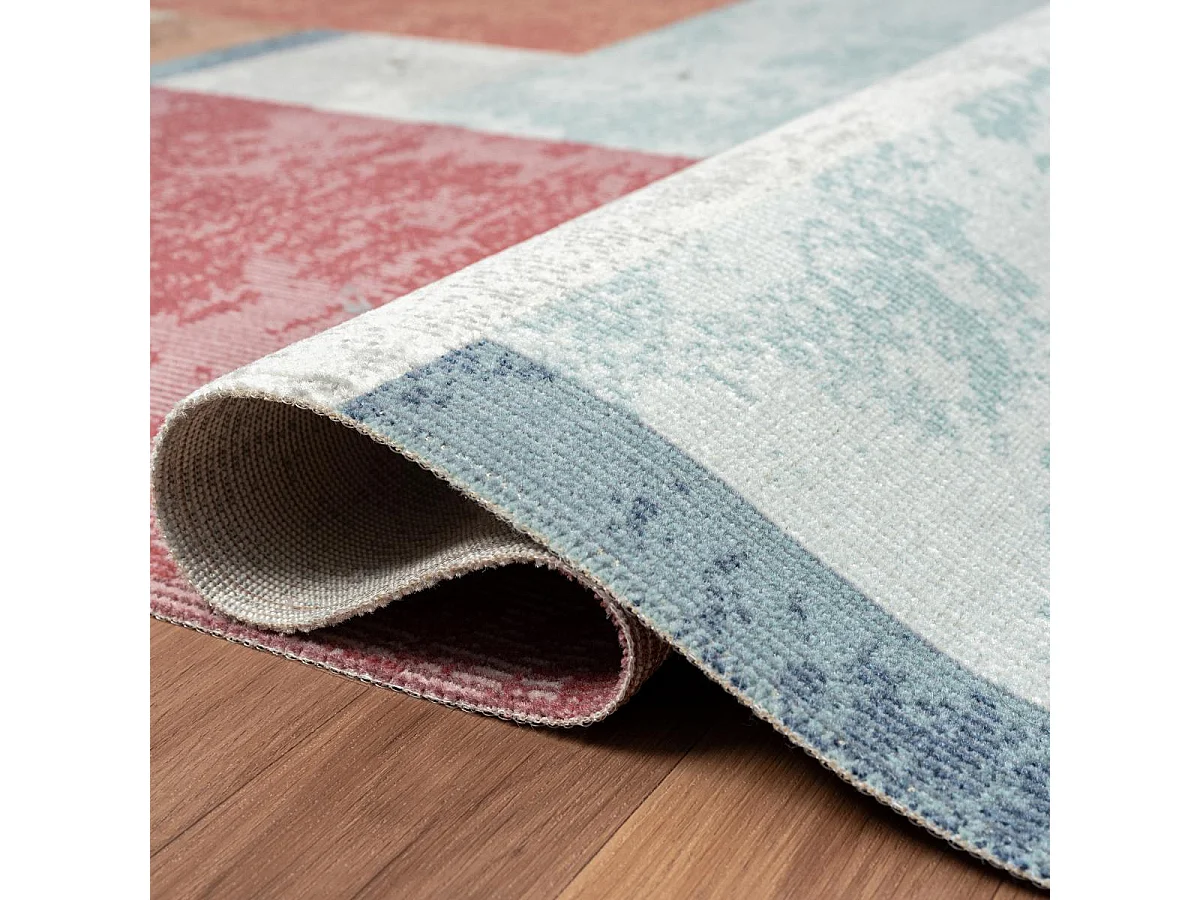 Tapis extérieur 120x160 tissé kilim bleu et orange SOYEUX C