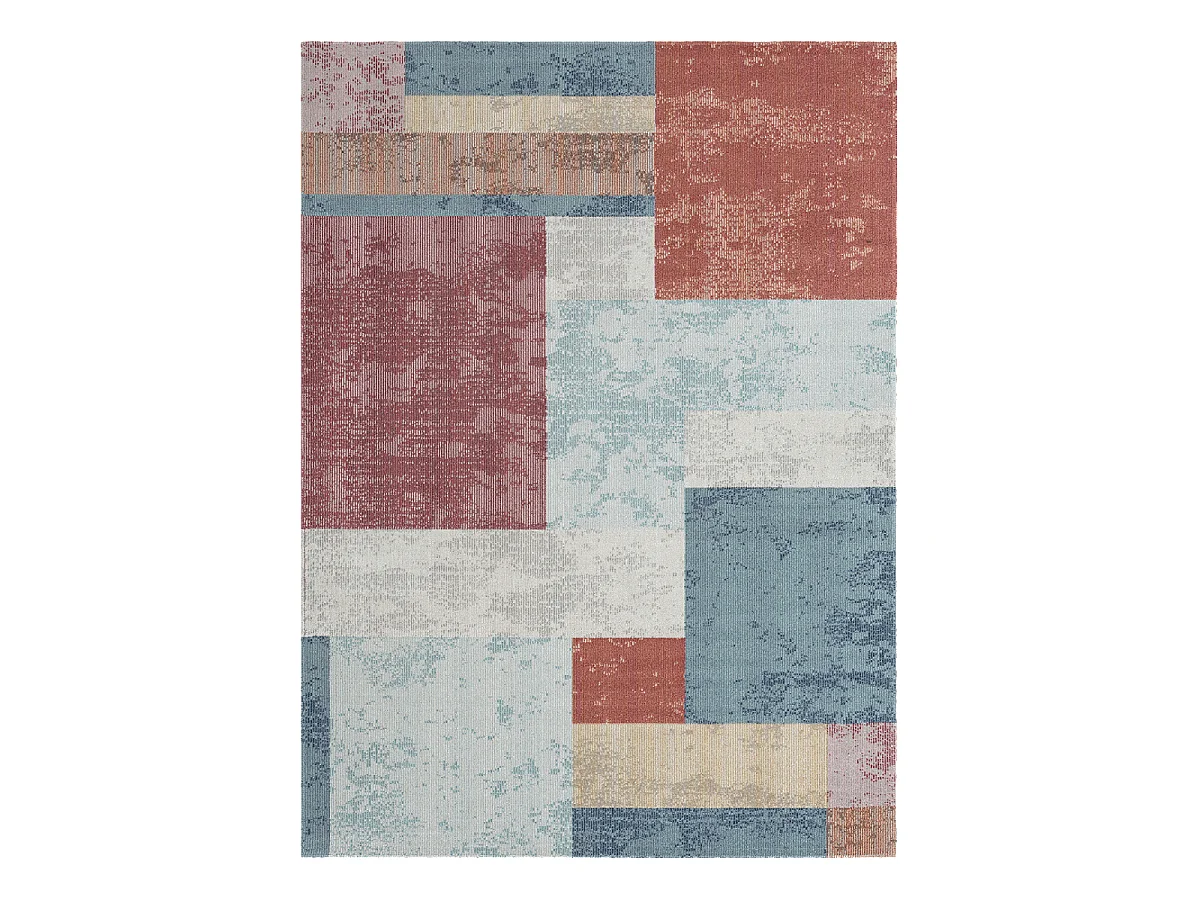 Tapis extérieur 120x160 tissé kilim bleu et orange SOYEUX C