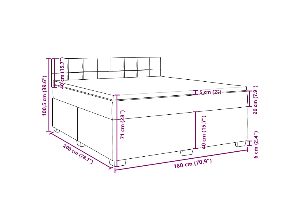 Cama box spring con colchón terciopelo gris claro 180x200 cm