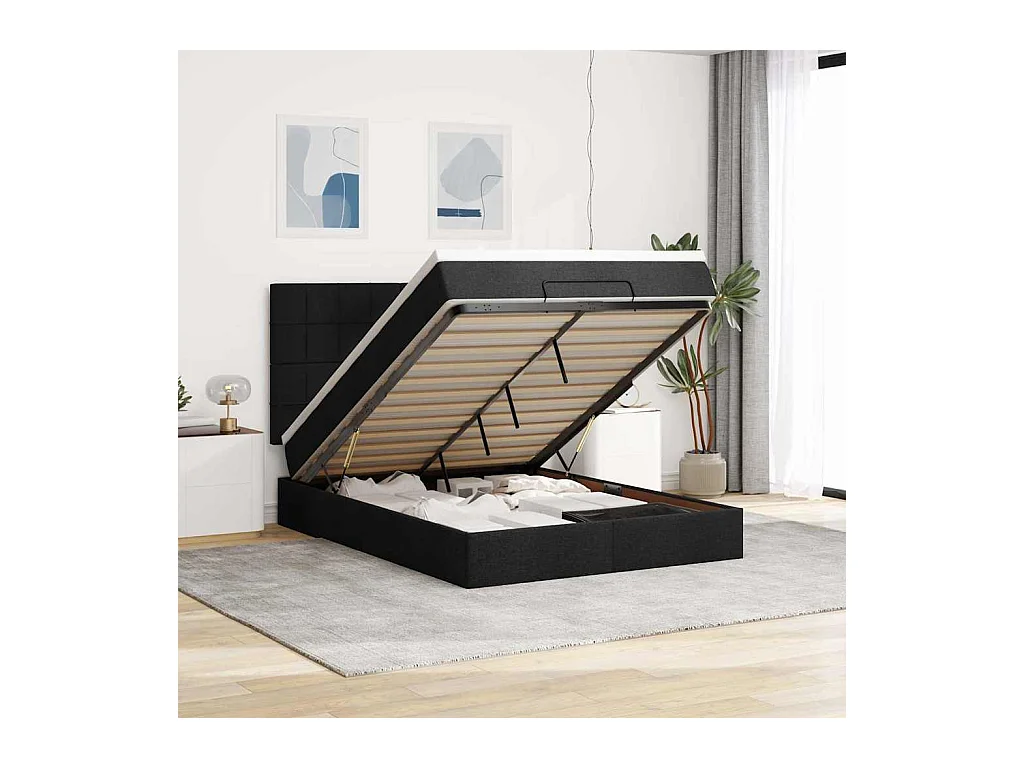 Ottoman-Bett mit Matratze Schwarz 140x190 cm Stoff