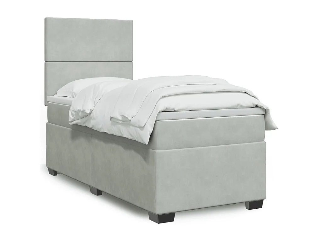 Sommier à lattes de lit et matelas Gris clair 90x190 cm Velours