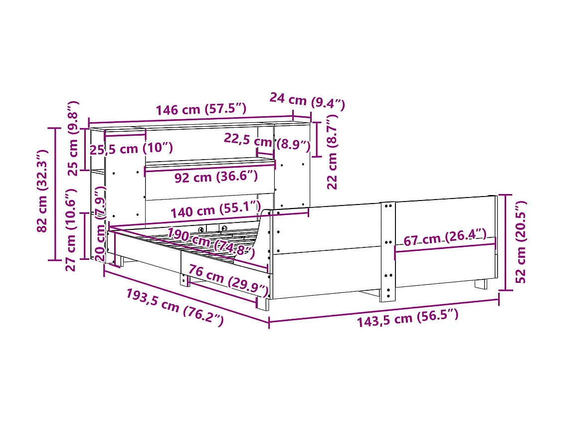 Massivholzbett ohne Matratze 140x190 cm Kiefernholz