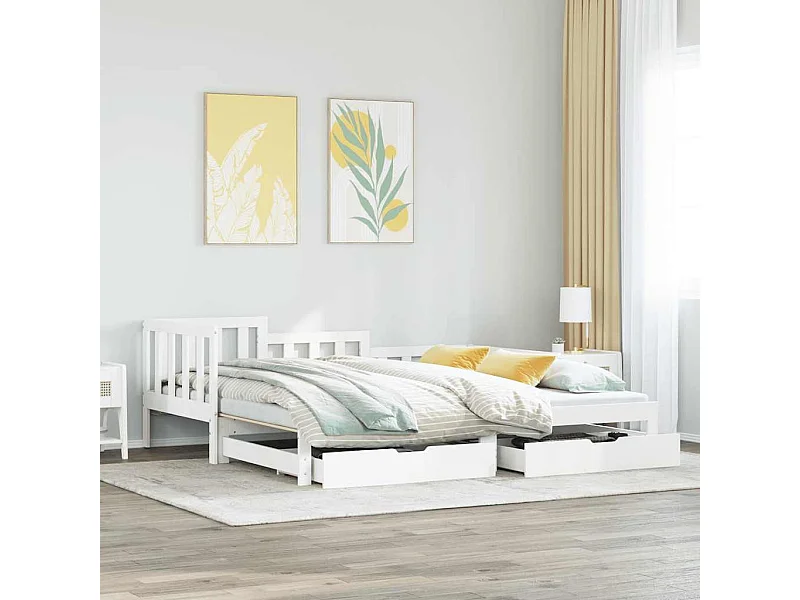 Slaapbank met onderschuifbed/lades zonder matras 90x200 cm wit