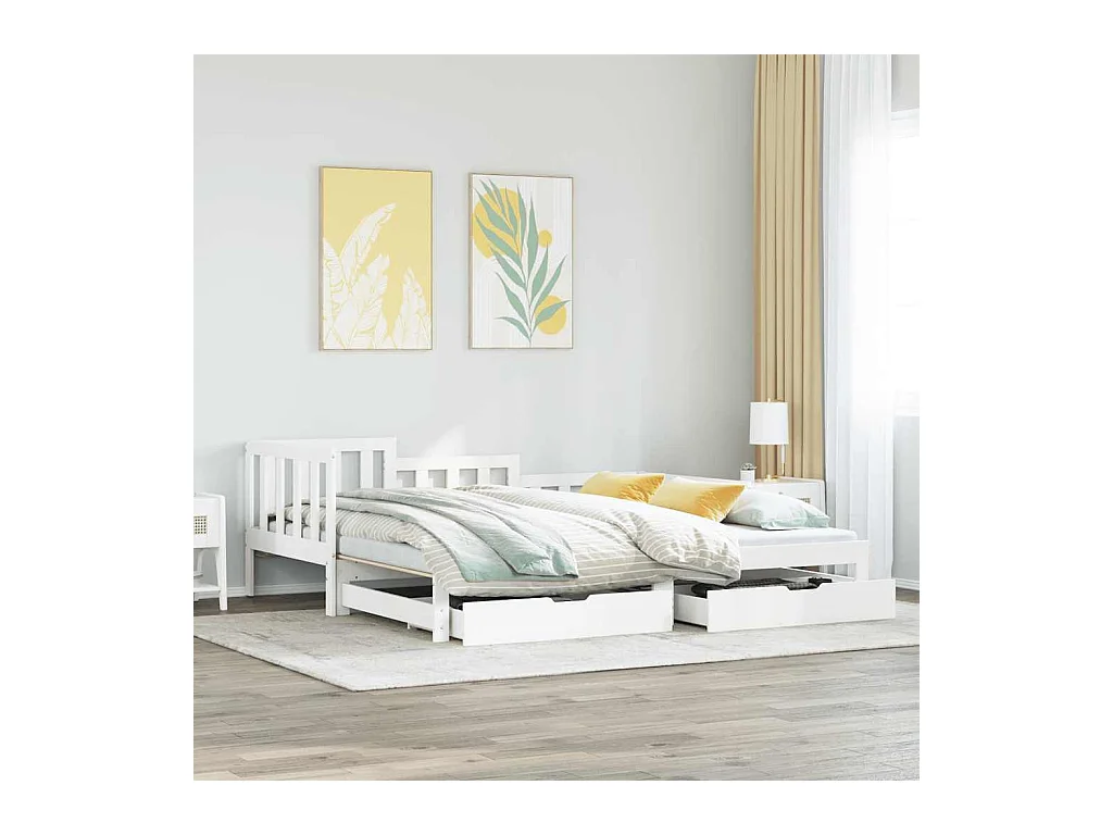 Slaapbank met onderschuifbed/lades zonder matras 90x200 cm wit