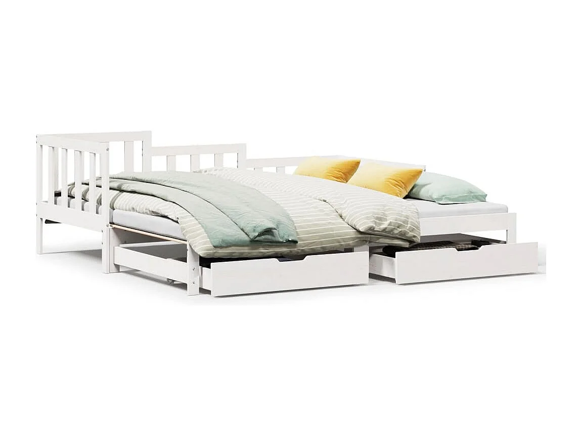 Tagesbett Ausziehbar mit Schubladen ohne Matratze Weiß 90x200cm