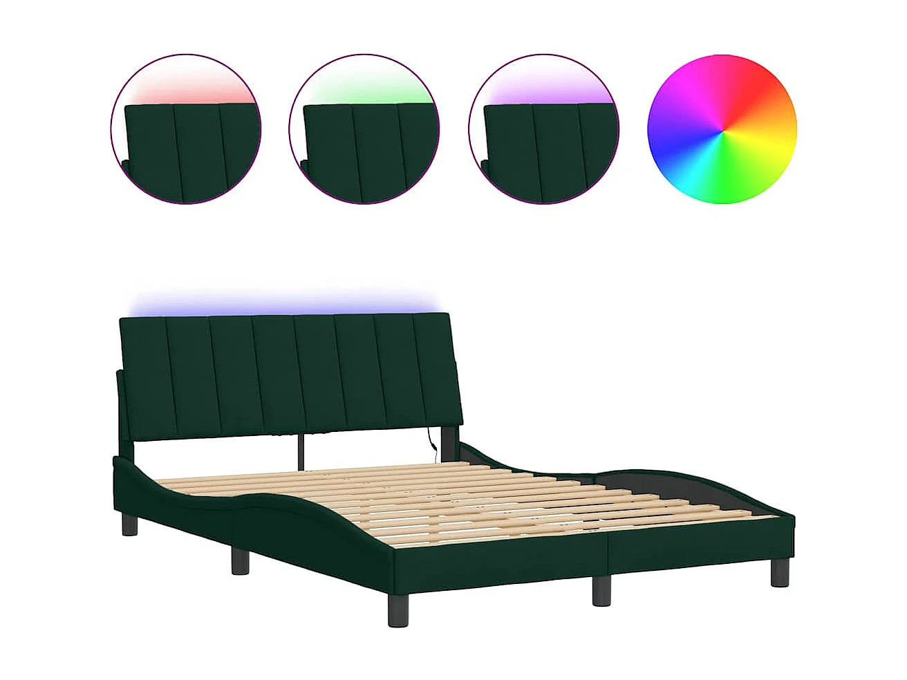 Estructura de cama con LED sin colchón Hanko terciopelo verde oscuro 140x190 cm