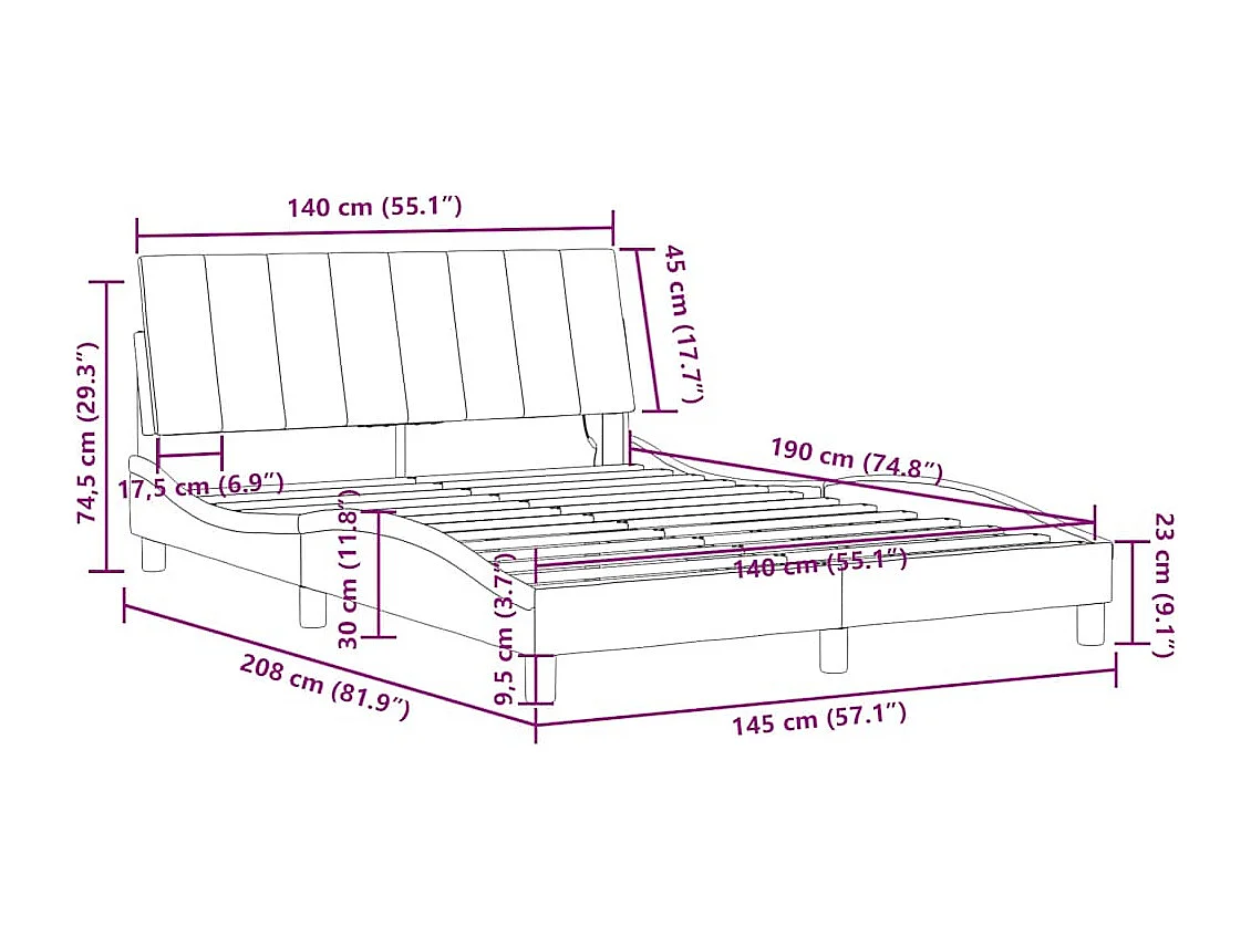 Estructura de cama con LED sin colchón Hanko terciopelo verde oscuro 140x190 cm