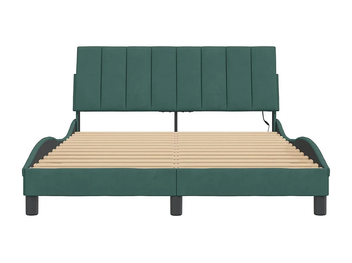 Estructura de cama con LED sin colchón Hanko terciopelo verde oscuro 140x190 cm