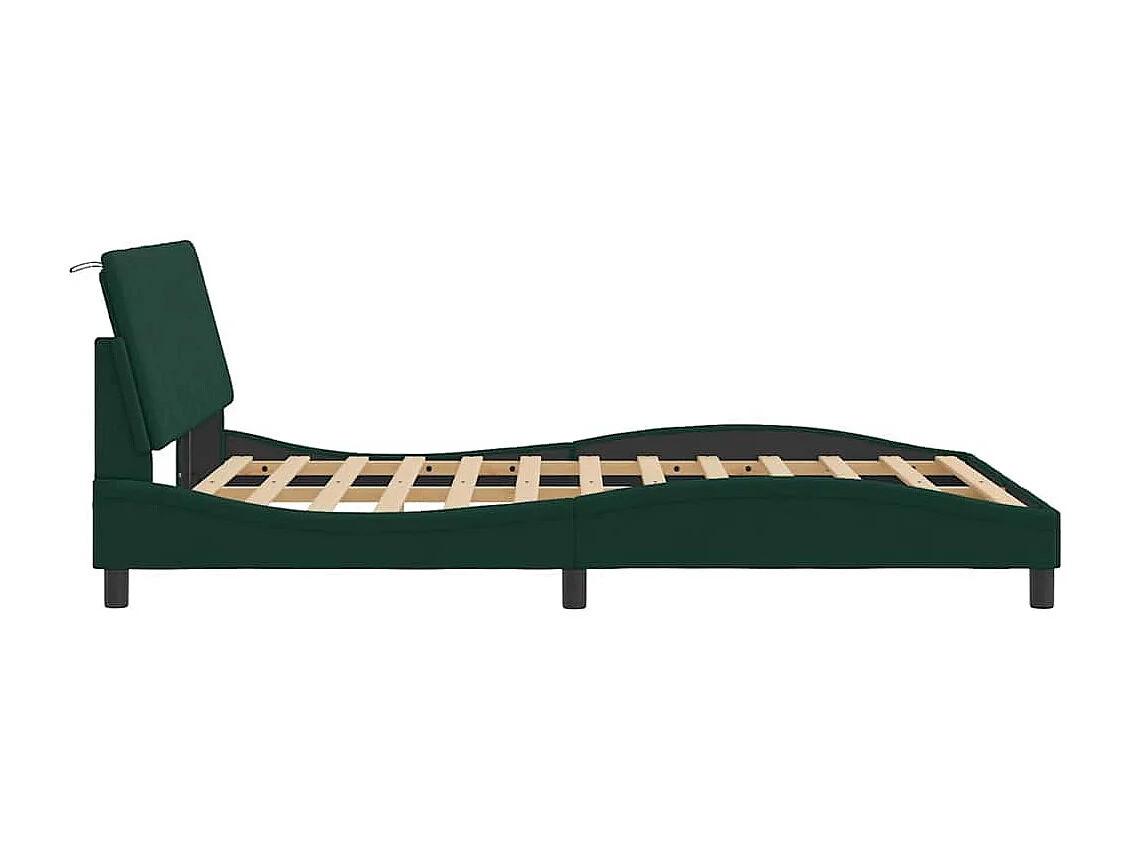 Estructura de cama con LED sin colchón Hanko terciopelo verde oscuro 140x190 cm