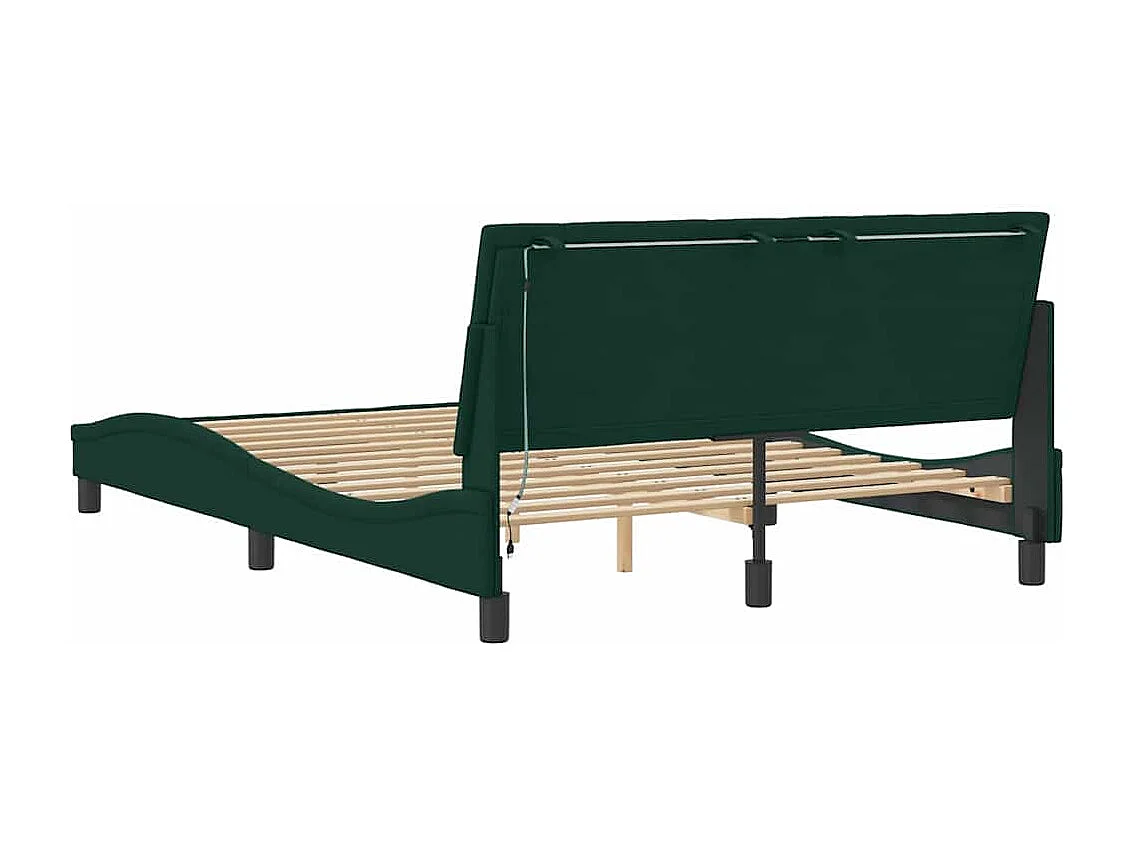 Estructura de cama con LED sin colchón Hanko terciopelo verde oscuro 140x190 cm