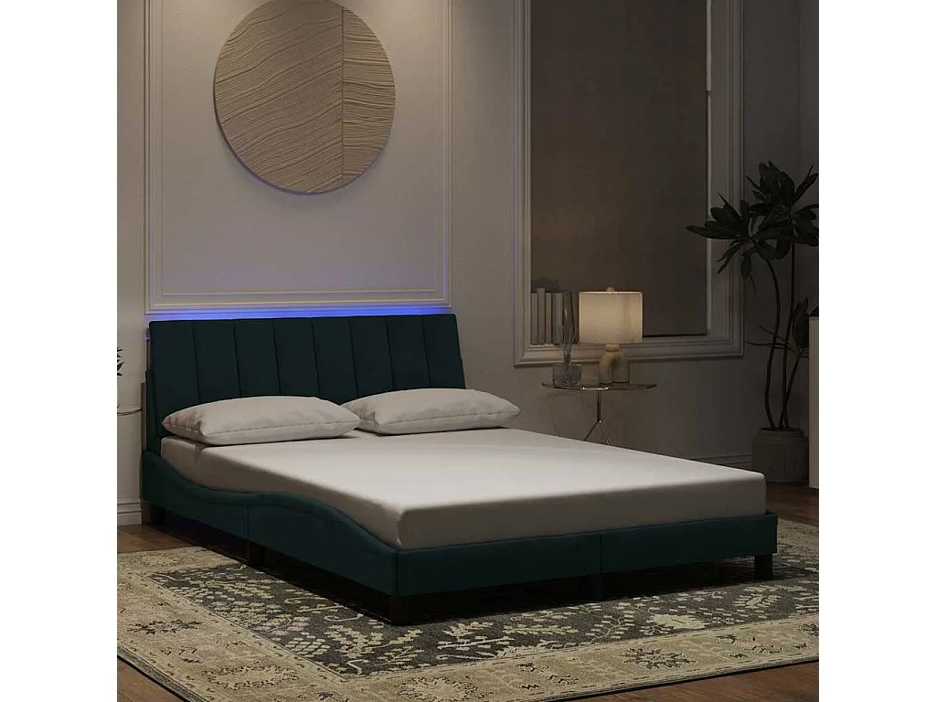 Giroletto con LED senza Materasso Hanko Verde Scuro 140x190 cm in Velluto