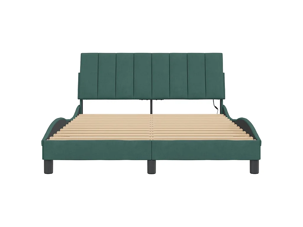 Giroletto con LED senza Materasso Hanko Verde Scuro 140x190 cm in Velluto