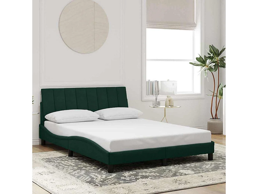Cadre de lit avec LED sans matelas Hanko vert foncé 140x190 cm velours