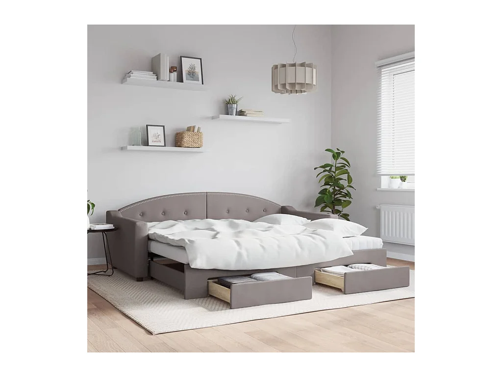 Divano Letto Estraibile con Cassetti Tortora 90x200 cm Tessuto