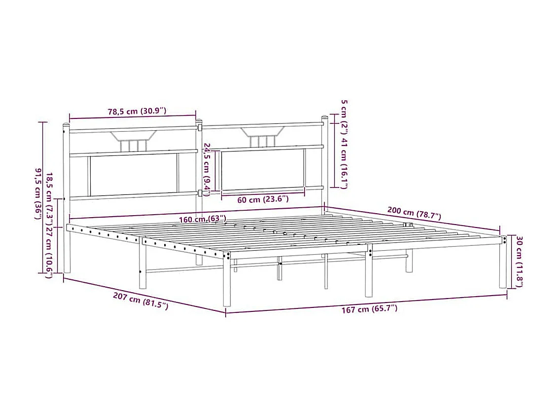Estrutura de cama s/ colchão deriv. madeira carvalho castanho