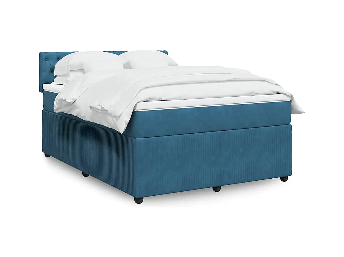 Sommier à lattes de lit et matelas bleu 140x190 cm velours