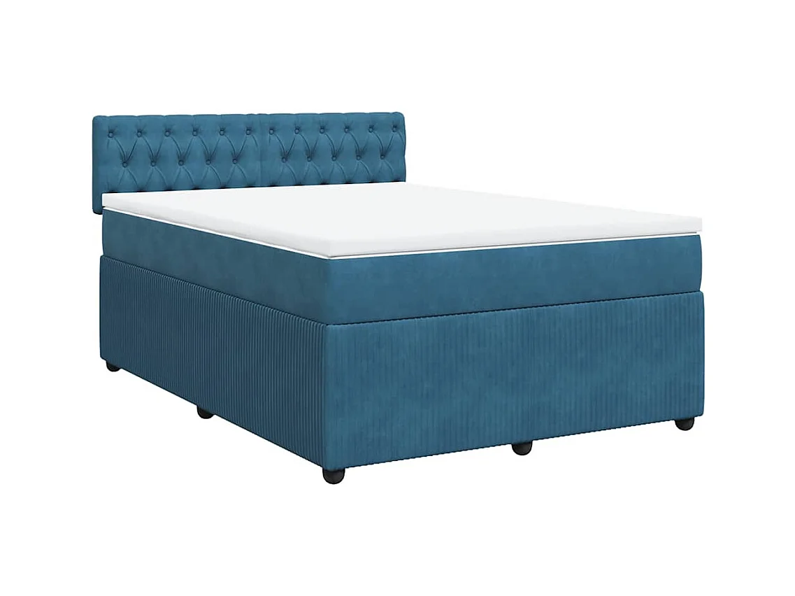 Sommier à lattes de lit et matelas bleu 140x190 cm velours