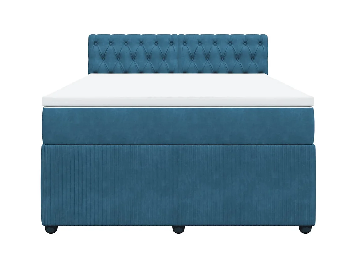 Sommier à lattes de lit et matelas bleu 140x190 cm velours