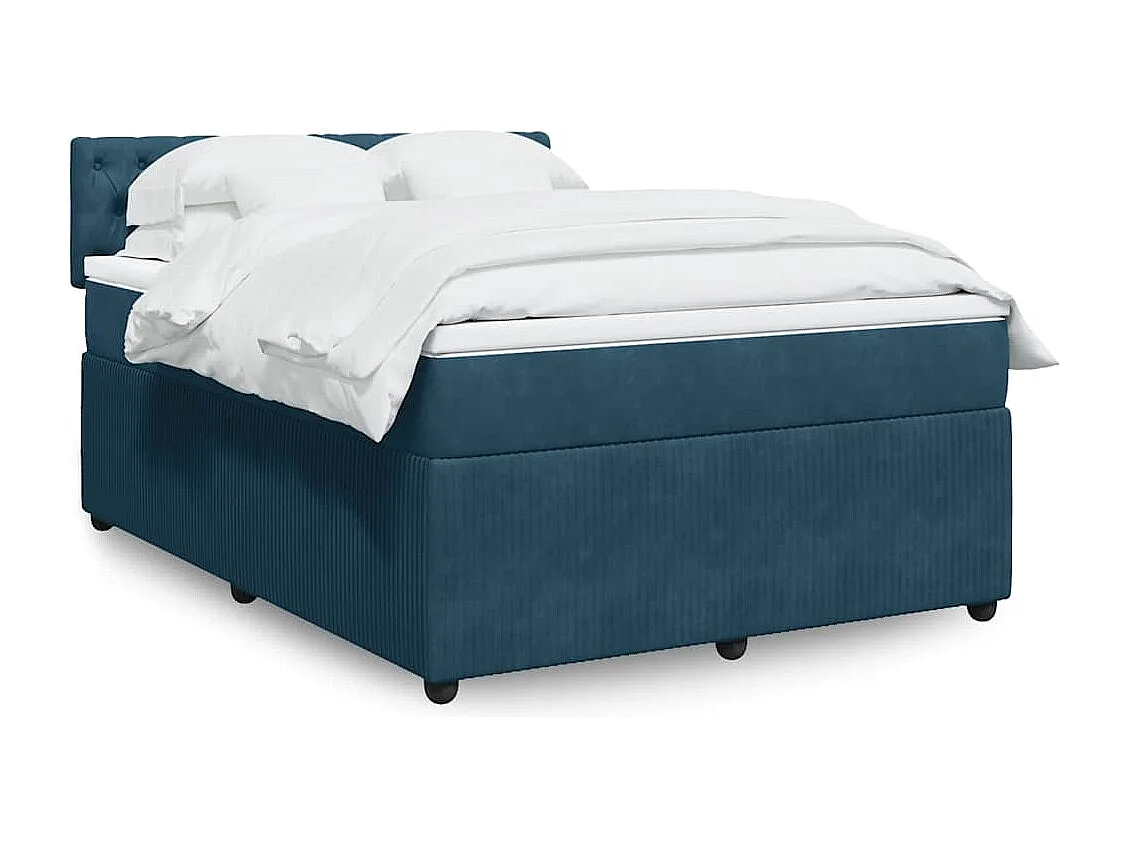 Boxspringbett mit Matratze Blau 140x190 cm Samt