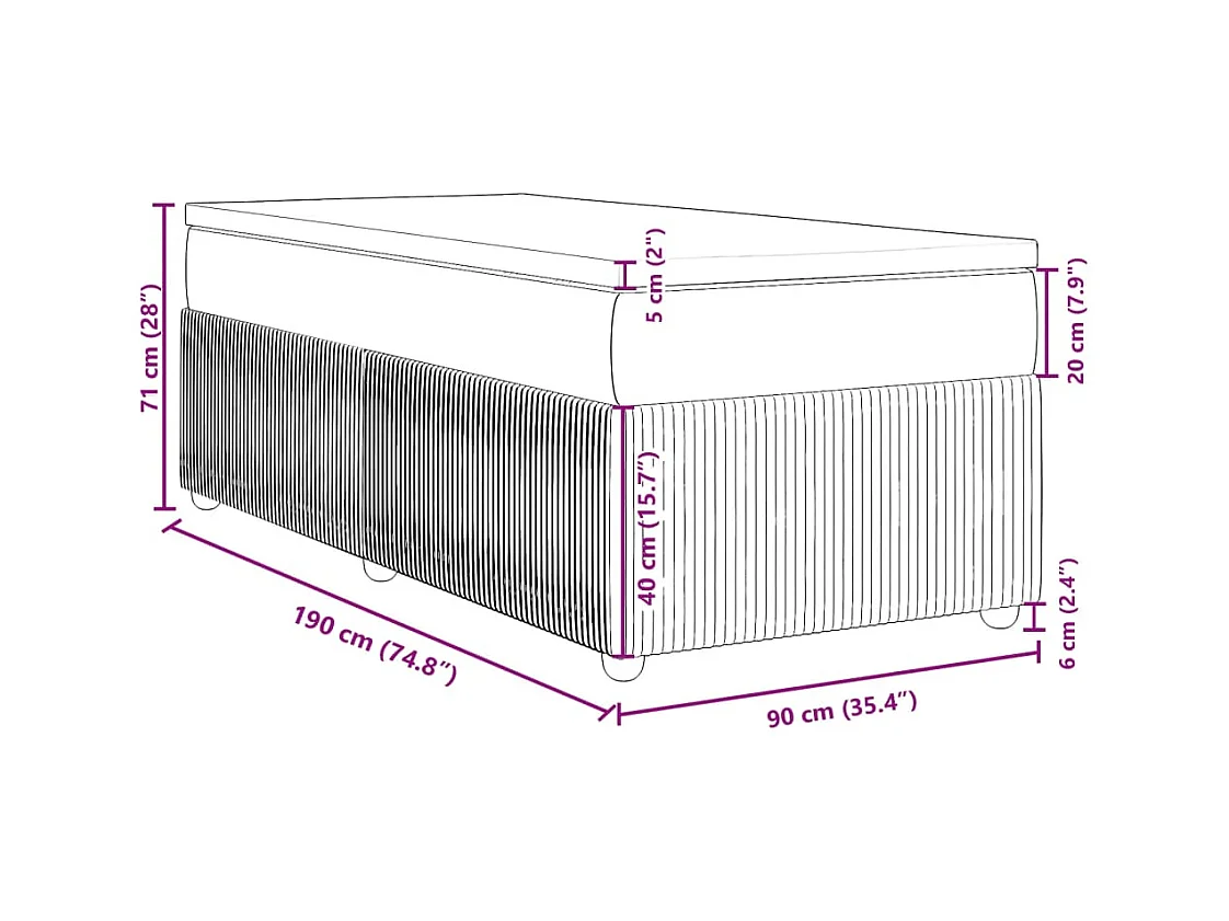Sommier à lattes de lit et matelas Gris foncé 90x190 cm Tissu