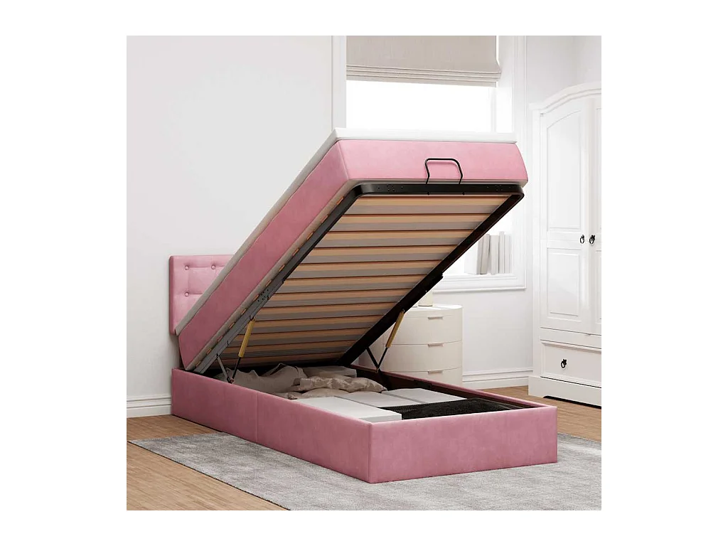 Ottoman-Bett mit Matratze Rosa 100x200 cm Samt