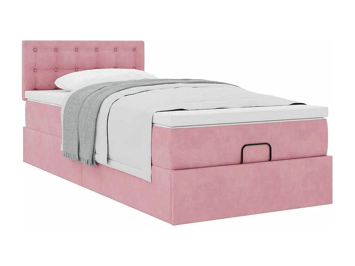 Estructura de cama otomana colchón terciopelo rosa 100x200cm