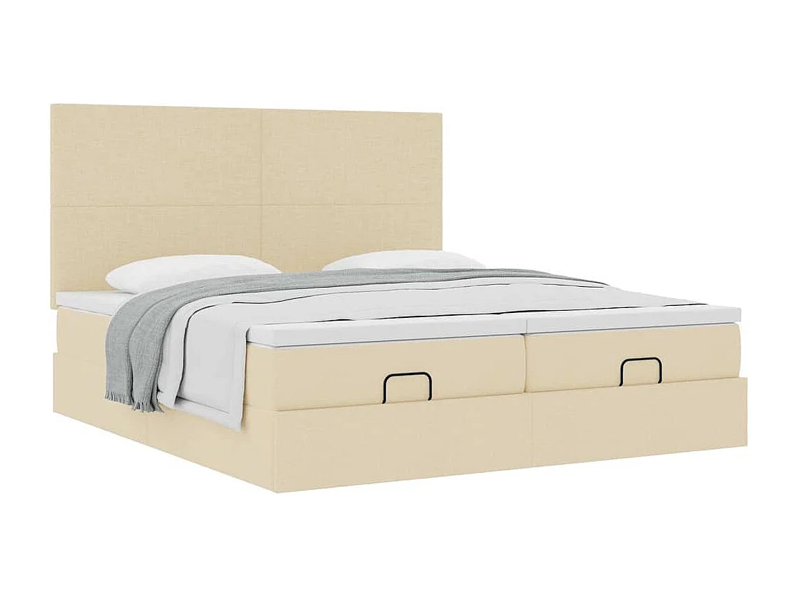 Estrutura de cama otomana com colchões tecido creme 180x200cm