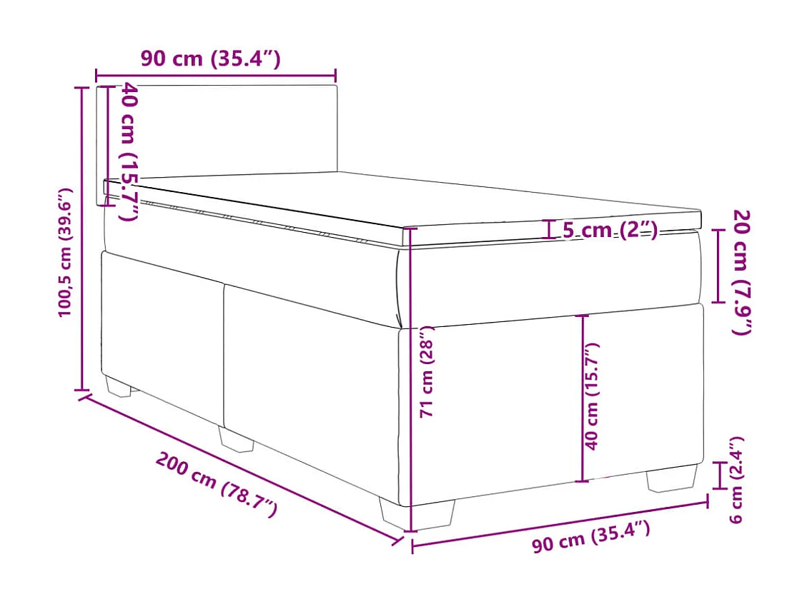 Cama com molas/colchão 90x200 cm tecido azul