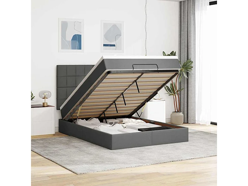 Estructura cama otomana colchón tela gris oscuro 140x190cm