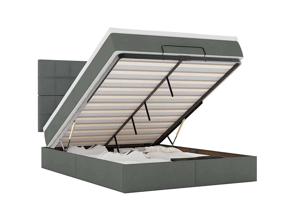 Cadre de lit ottoman avec matelas gris foncé 140x190 cm tissu